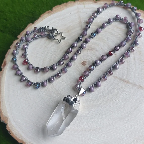 Silver Quartz Crystal Necklace Artisan Jewelry by Rust Belt Raised - Picture 8 of 12